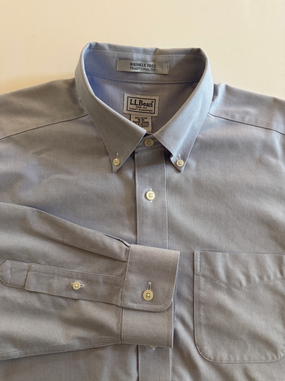 L.L.Bean Wrinkle-Free Fit Dress Shirt – 16-35 – 100% cotton Oxford –
